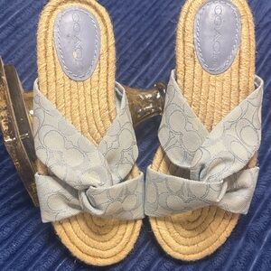 Coach Light Blue Woven Slip-On Sandals